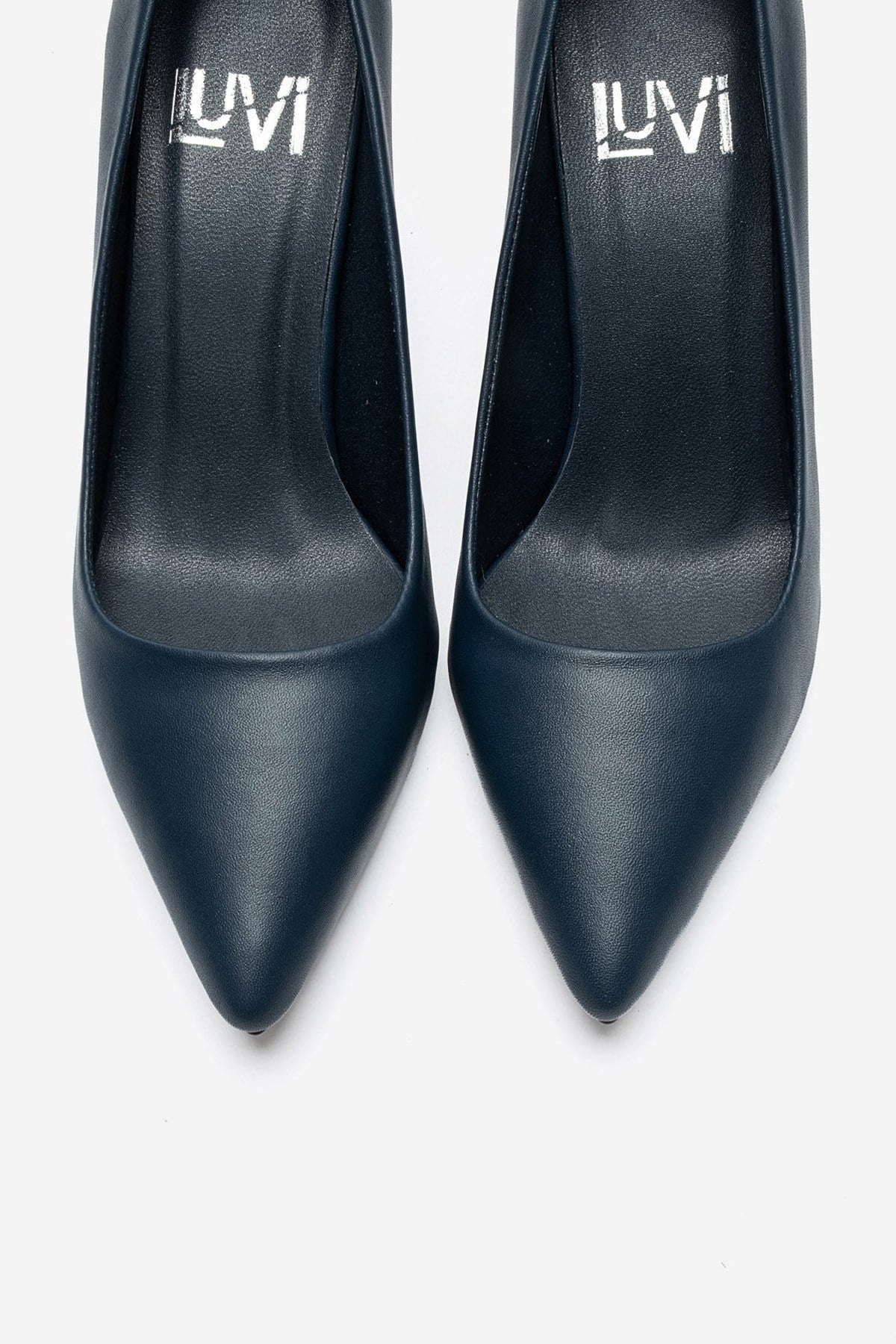 CLYDE - Navy Genuine Leather Stiletto Pump – side view showing leather, SimmiUnique