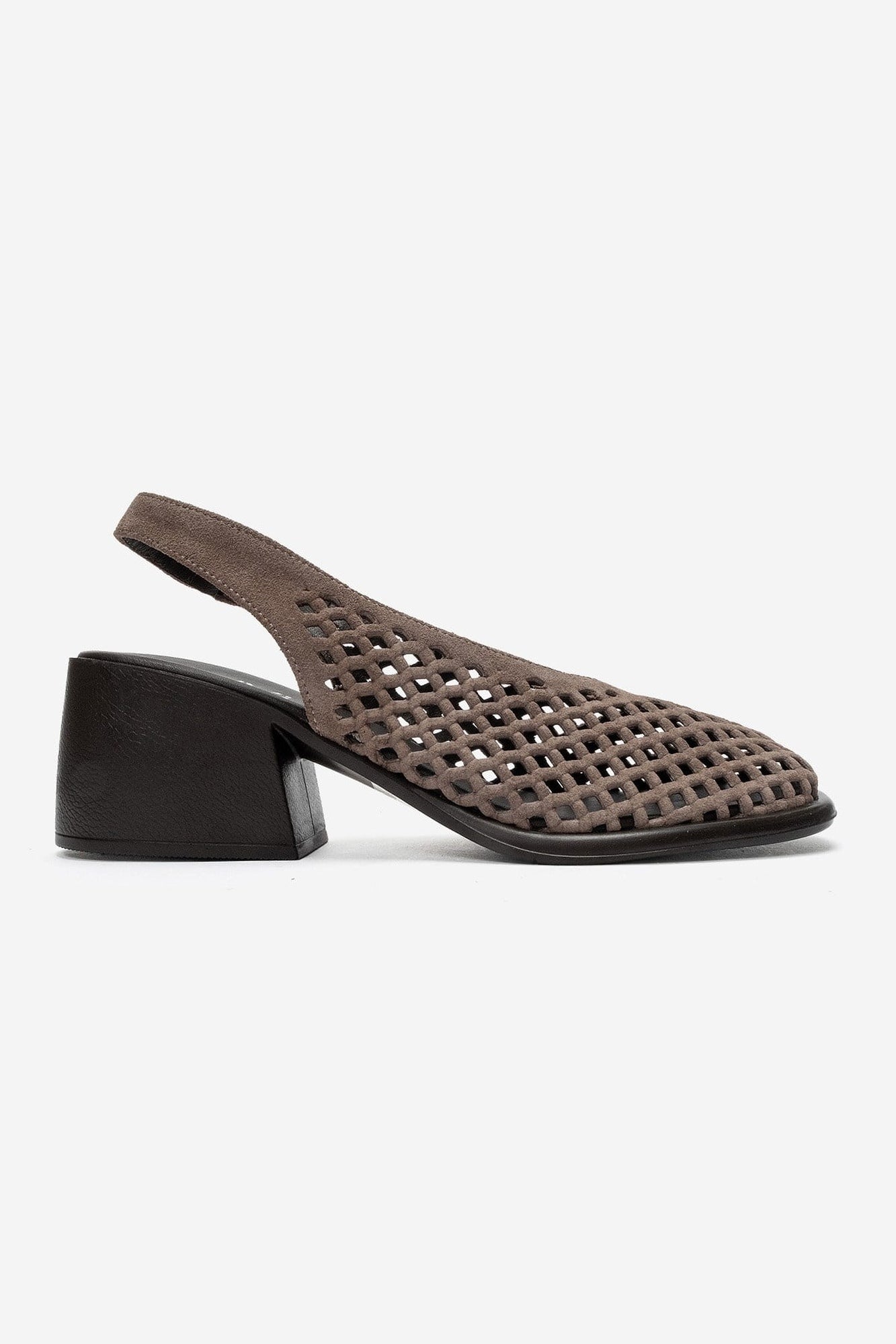 MONVERA - Taupe Genuine Suede Leather Closed-Toe Laser-Cut Block Heel – heel view showing leather, suede, SimmiUnique