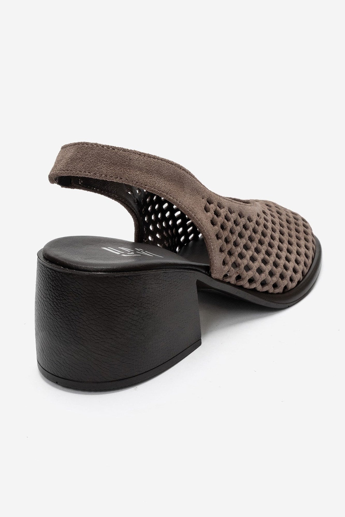 MONVERA - Taupe Genuine Suede Leather Closed-Toe Laser-Cut Block Heel – back view showing leather, suede, SimmiUnique