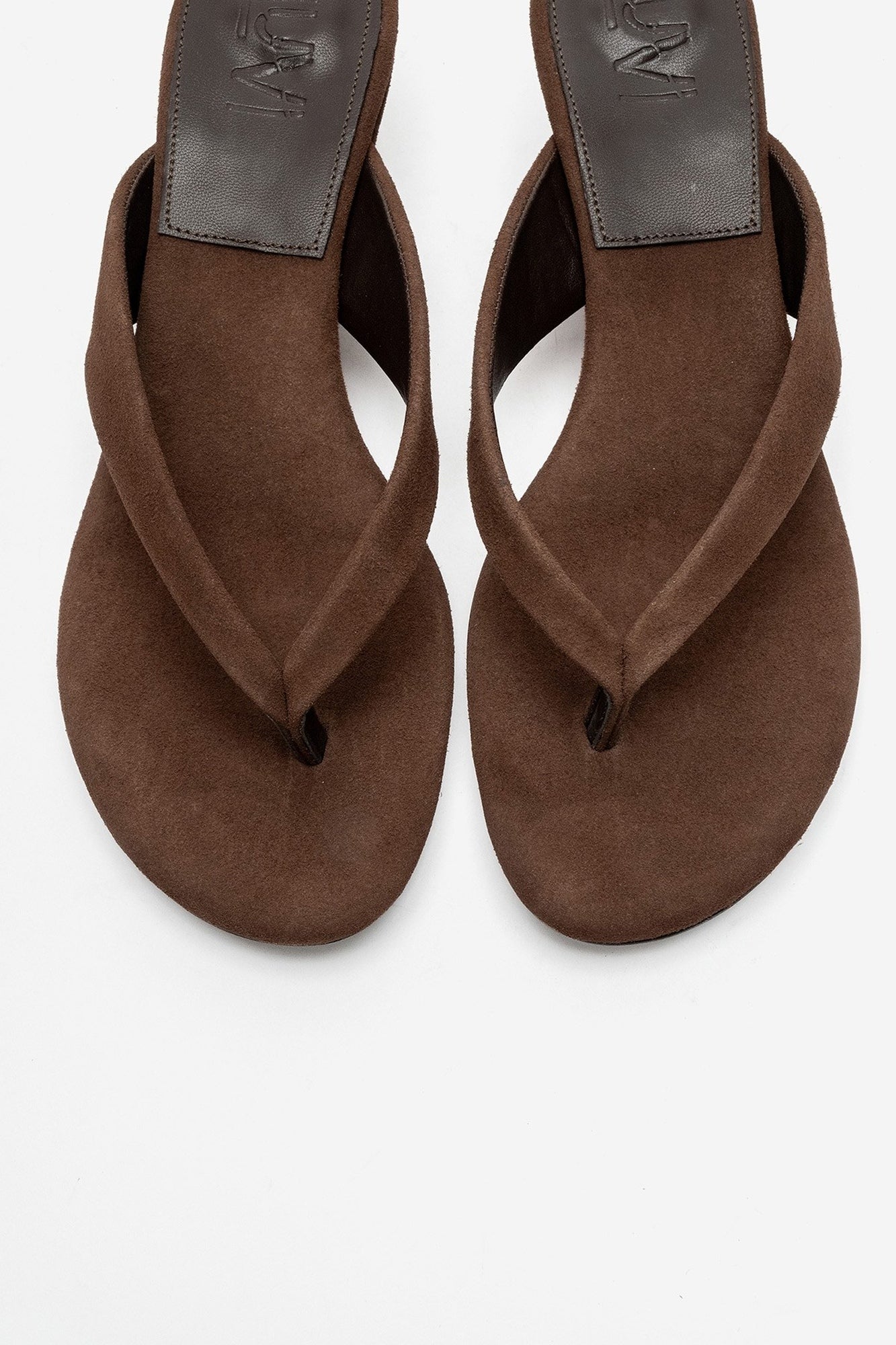 VANESSIA - Cognac Suede Toe-Post Mini Block Heel Sandal – side view showing leather, suede, SimmiUnique
