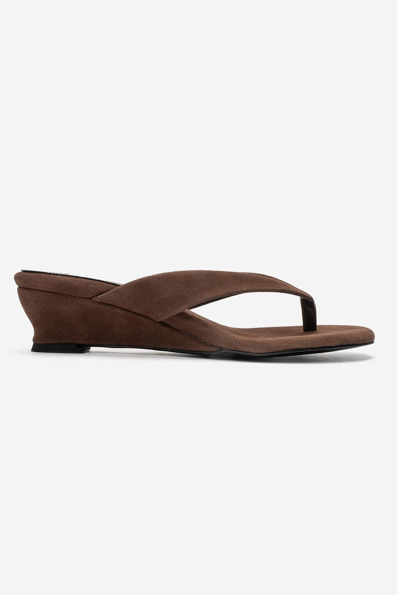 VANESSIA - Cognac Suede Toe-Post Mini Block Heel Sandal – heel view showing leather, suede, SimmiUnique