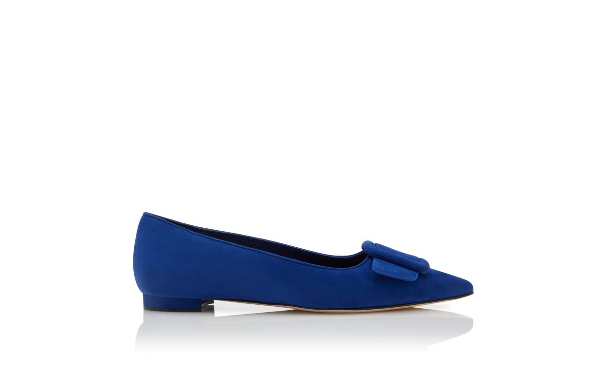 Alessia Grace Blue Almond Toe Pumps – side profile showing blue almond toe, suede, SimmiUnique