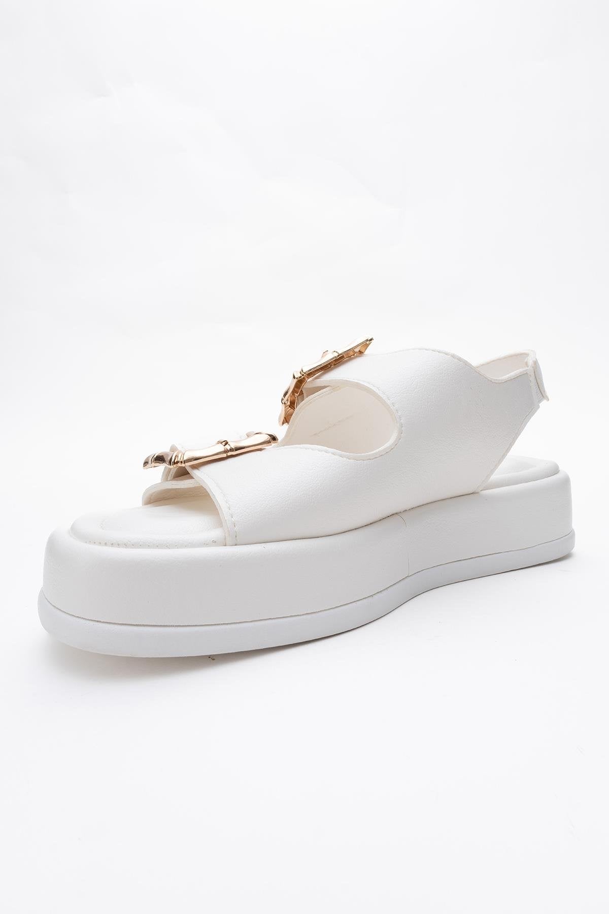 Slope White Double Strap Flat Sandal – heel view showing leather, white, SimmiUnique