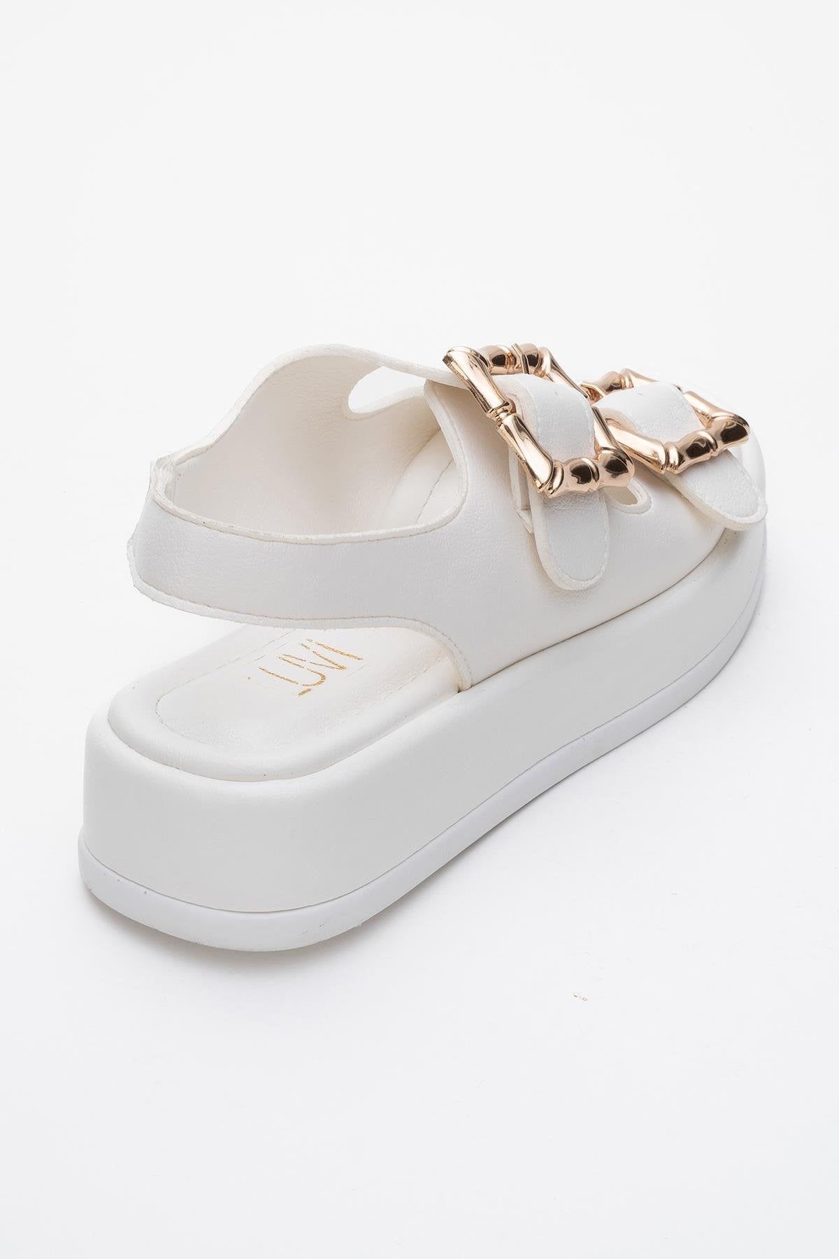 Slope White Double Strap Flat Sandal – back view showing leather, white, SimmiUnique