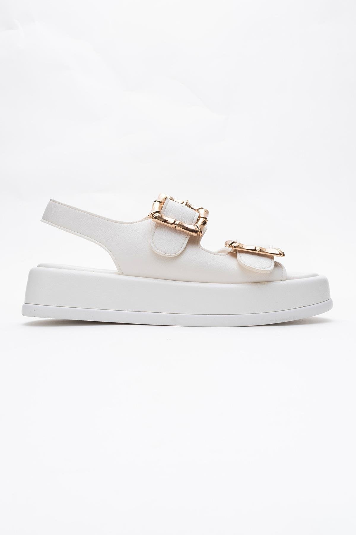 Slope White Double Strap Flat Sandal – top view showing leather, white, SimmiUnique