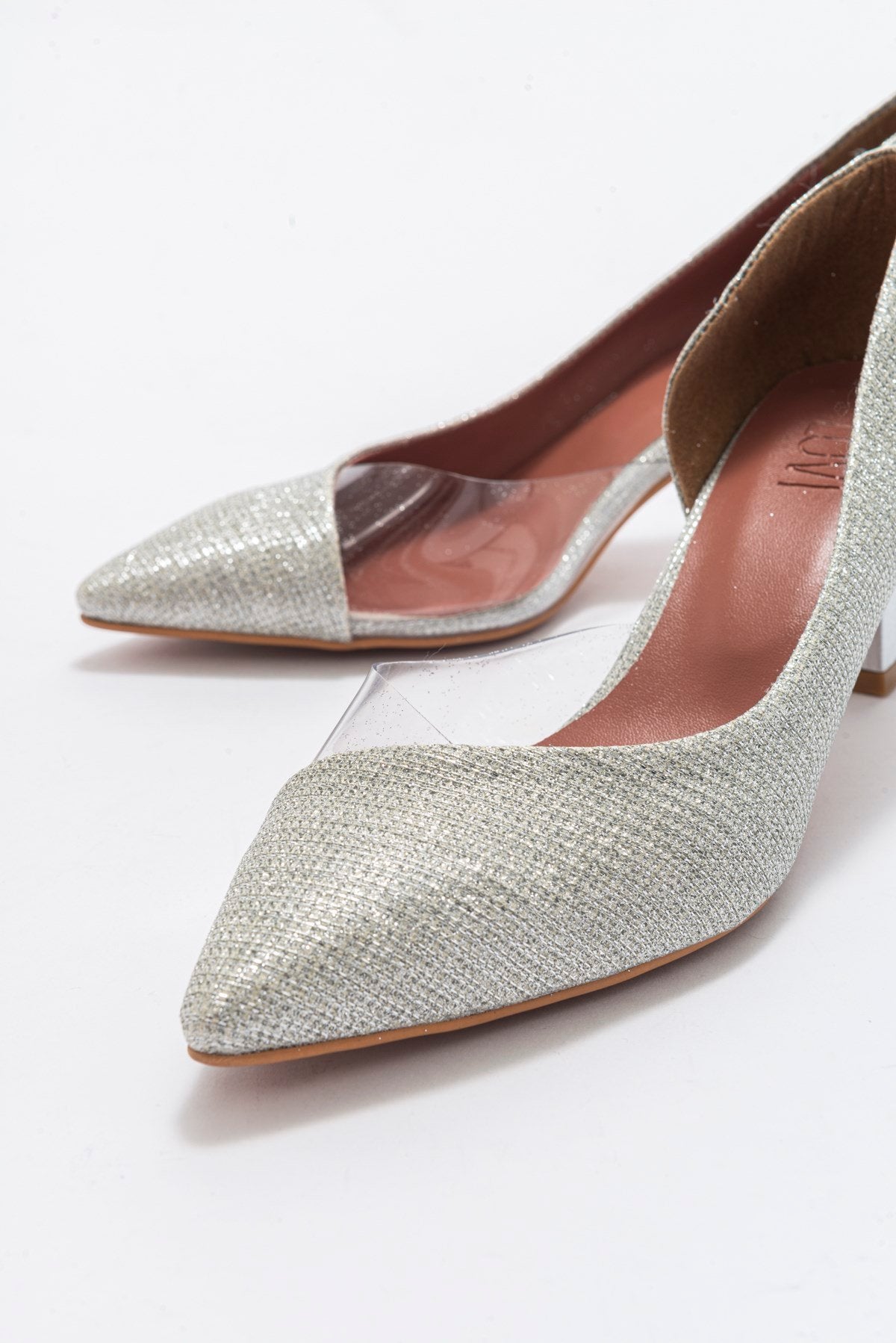 Vera Lame Glitter Pointed Toe Pump – detail view showing leather, glitter, SimmiUnique
