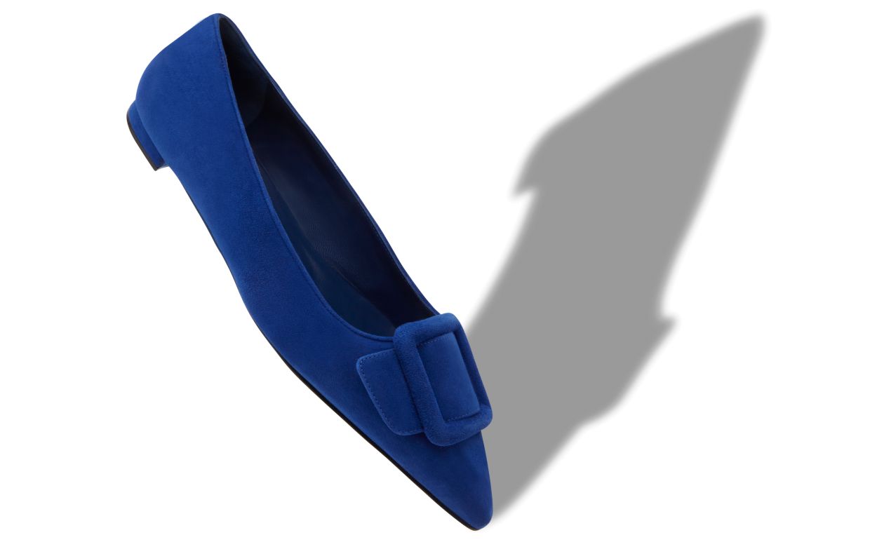 Alessia Grace Blue Almond Toe Pumps – front three-quarter view showing blue almond toe, suede, SimmiUnique