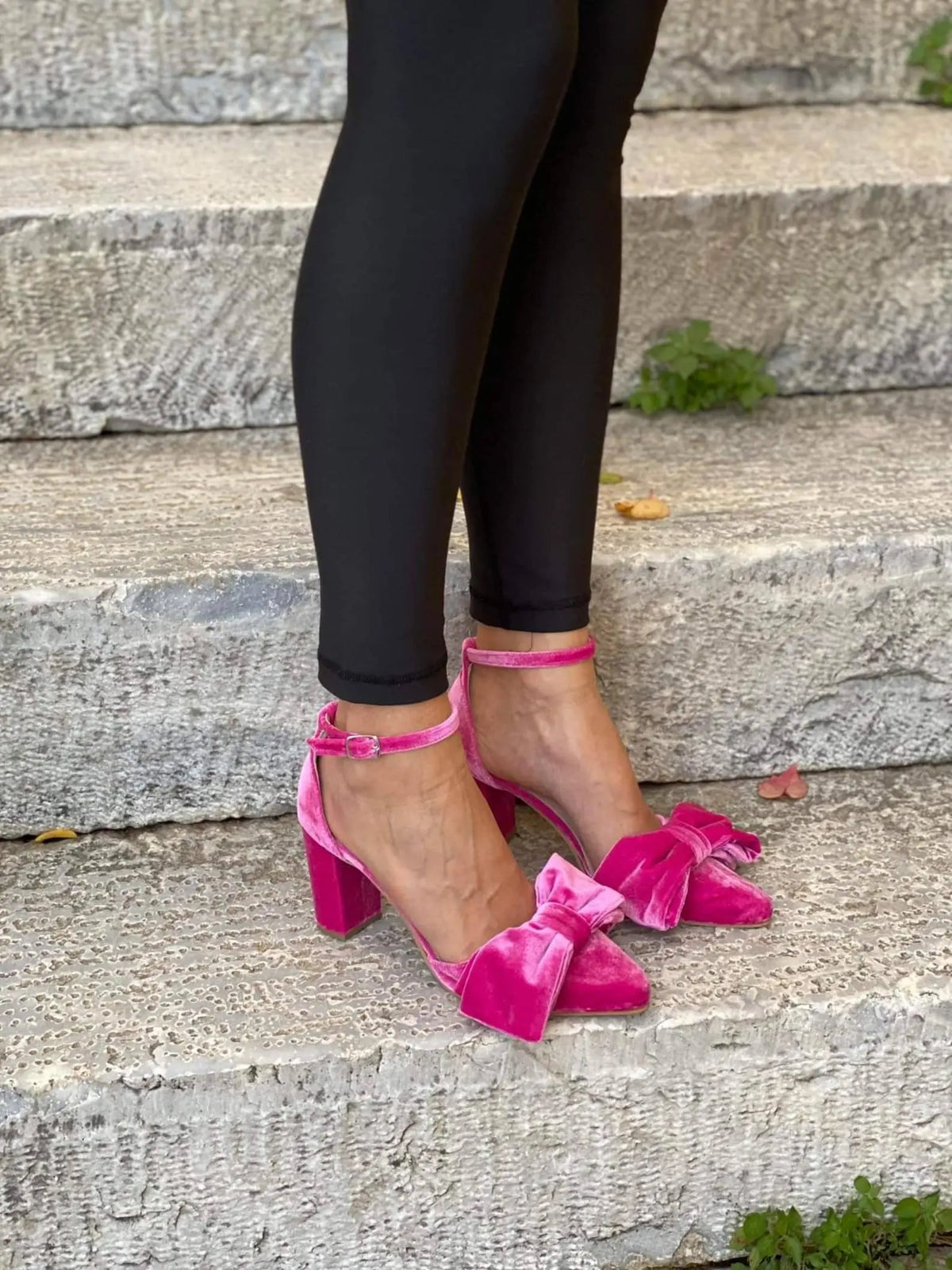Rose Pink Velvet Block Heels for weddings