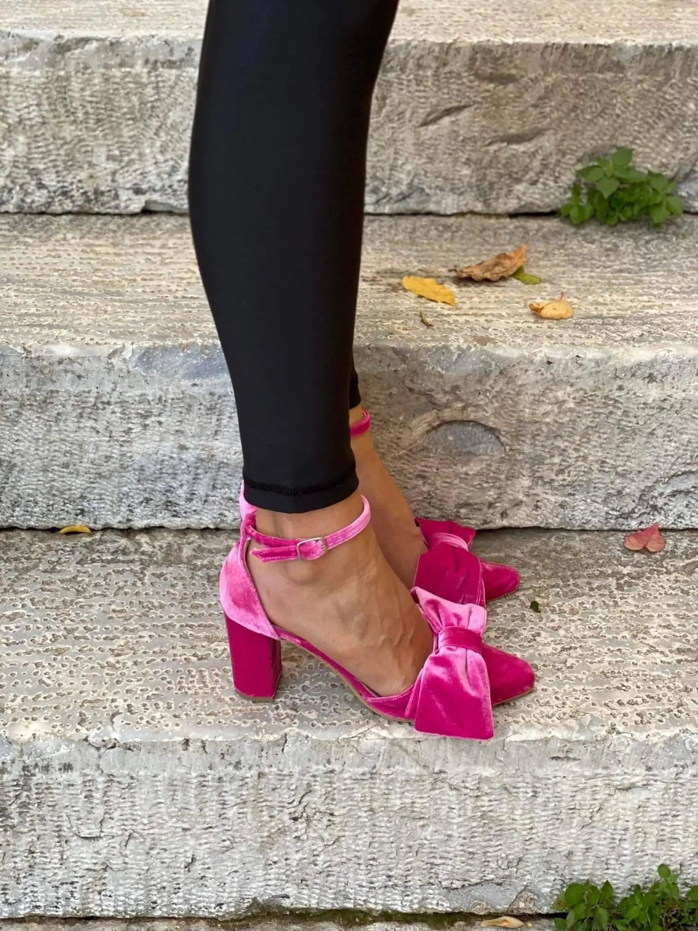 Rose Pink Velvet Block Heels – photo 8