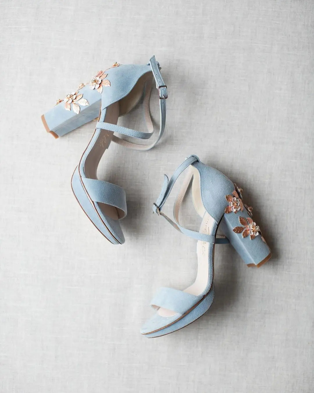 ARABELLA BLOCK BLUE BLOSSOM ROSE GOLD flordeashoes