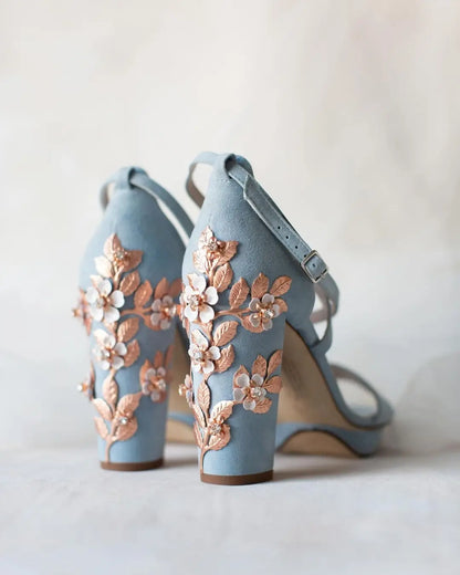 ARABELLA BLOCK BLUE BLOSSOM ROSE GOLD flordeashoes