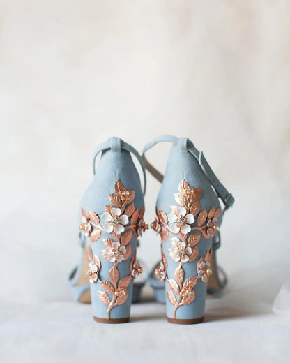 ARABELLA BLOCK BLUE BLOSSOM ROSE GOLD flordeashoes