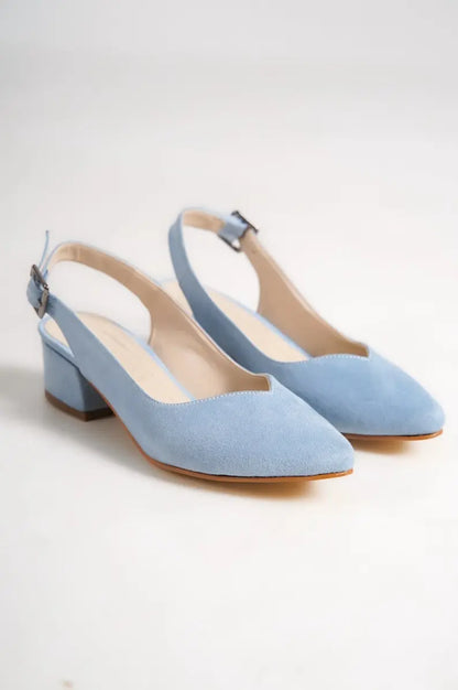 BABY BLUE SUEDE LOW HEEL BRIDAL SHOES flordeashoes