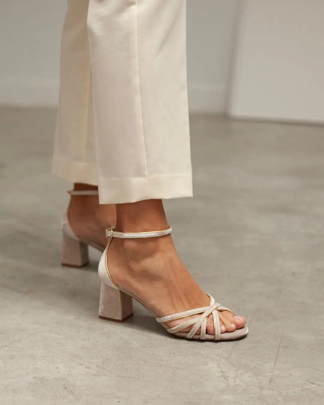 Beige Custom Made Full Heels – full outfit view