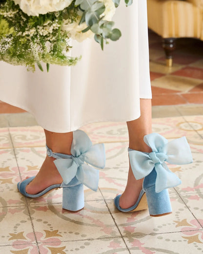 Blue Leather Block Heel Sandals simmiunique