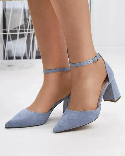 Blue Leather Block Heel Sandals simmiunique