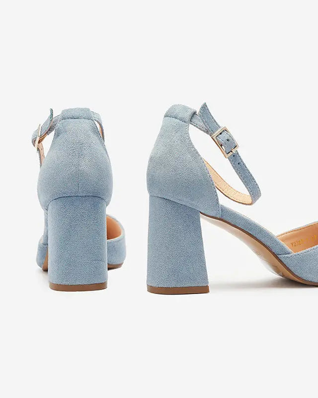 Blue Leather Block Heel Sandals simmiunique