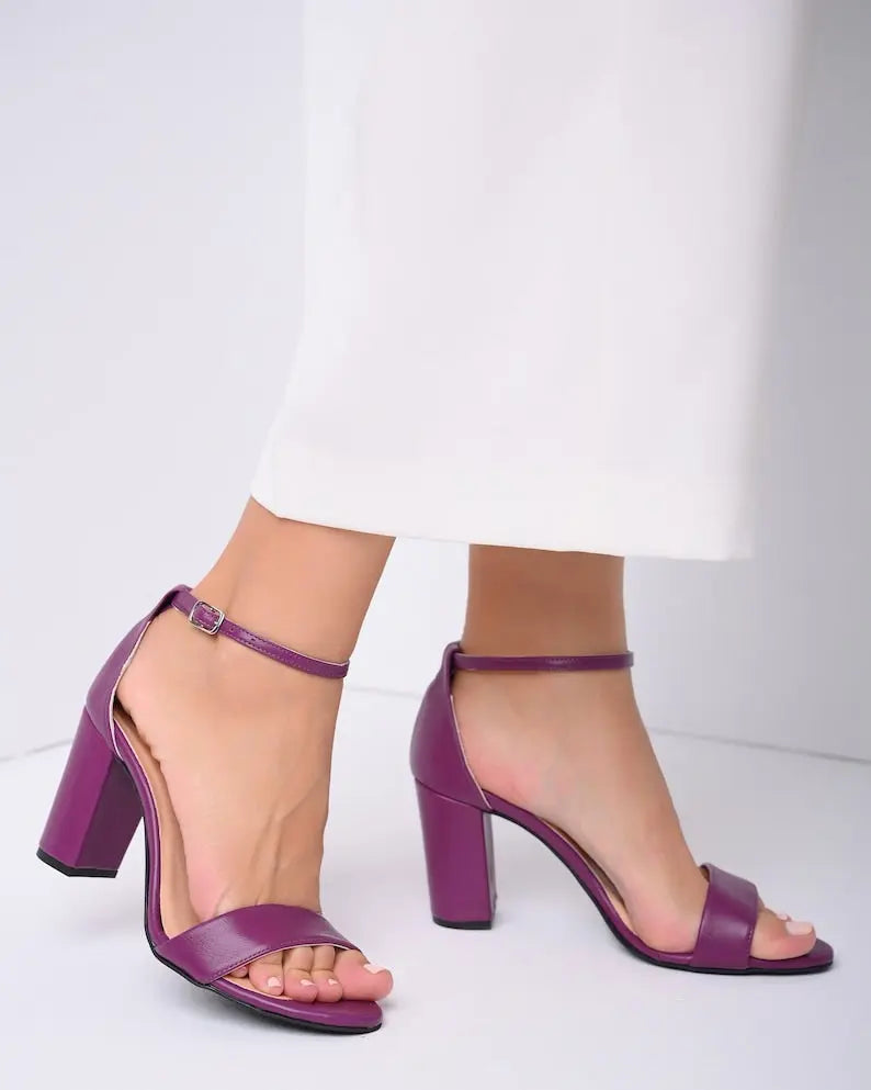Bridal Shoes Block Heel (Lilac) – side view