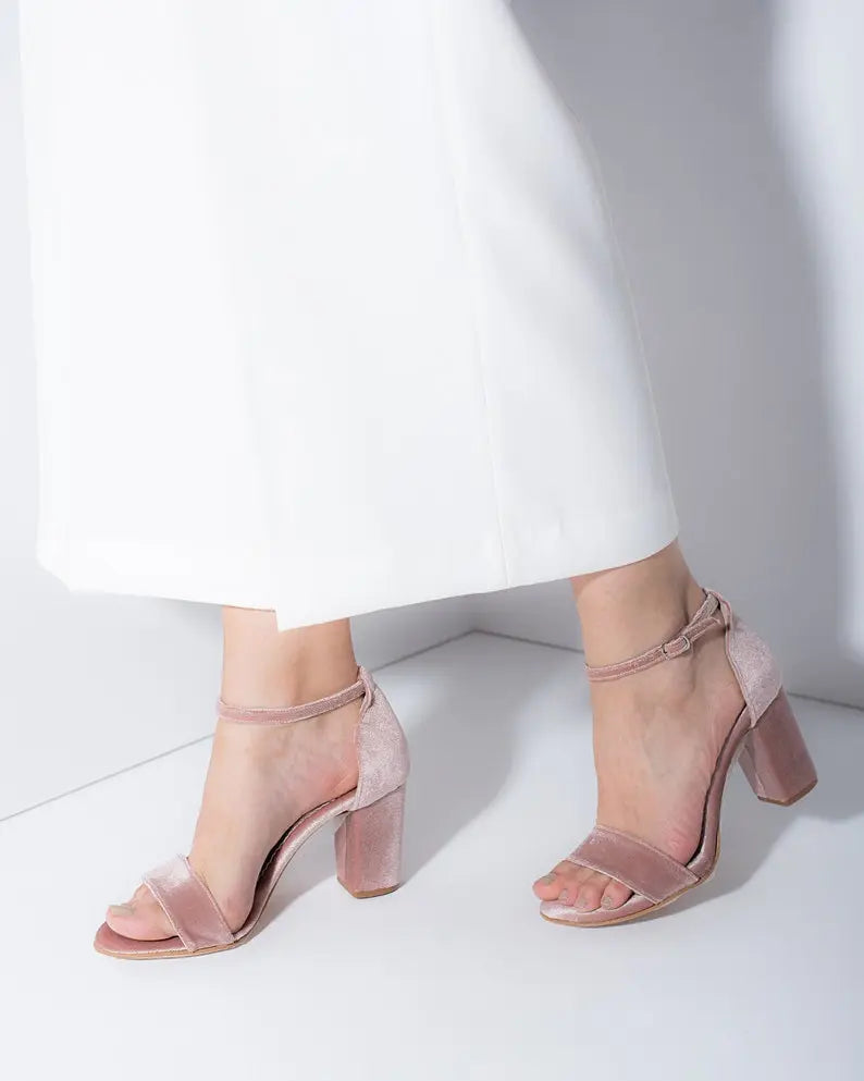 Bridal Shoes Block Heel (Pink)