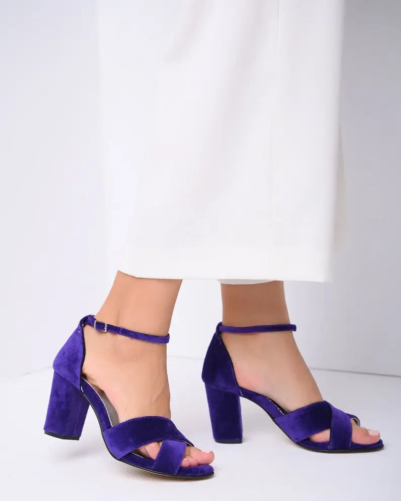 Bridal Shoes Block Heel (Purple)