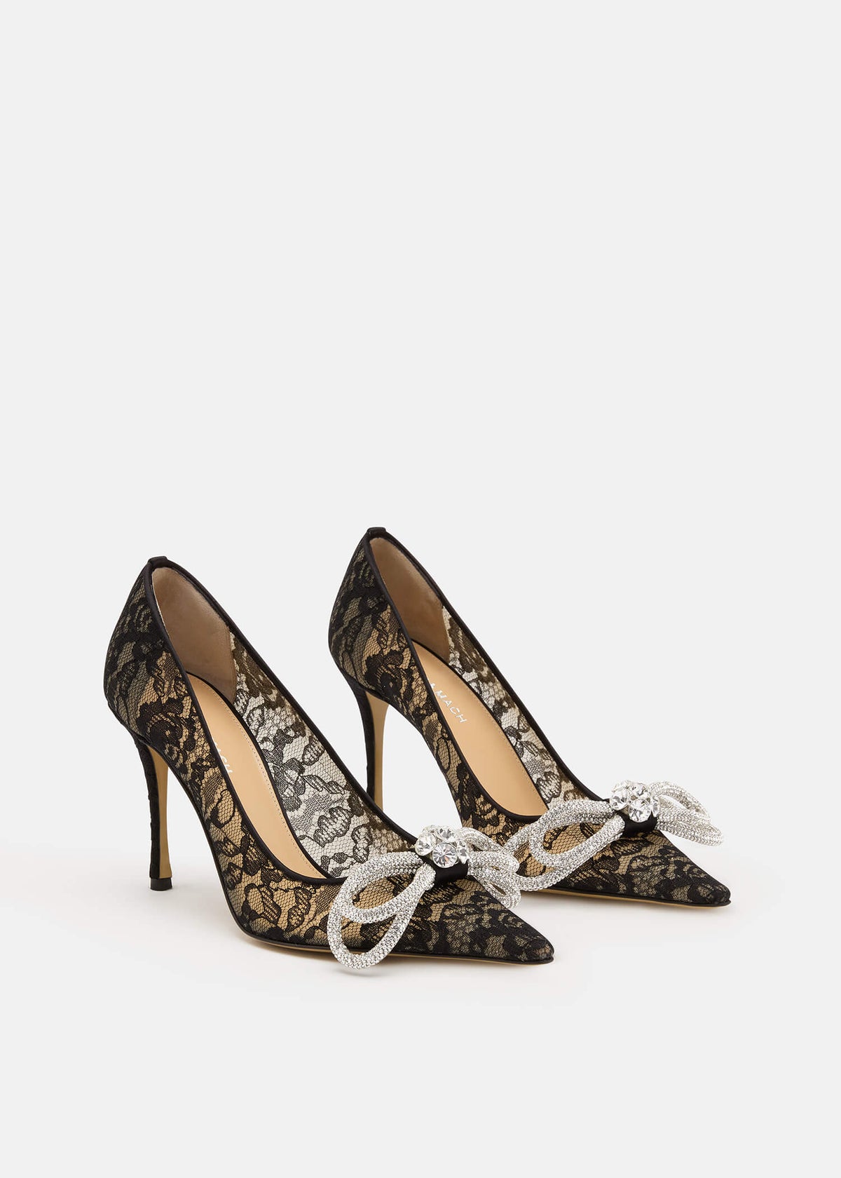 Zahara Black Double Bow Pumps – side profile showing double bow, crystal, lace, black, SimmiUnique