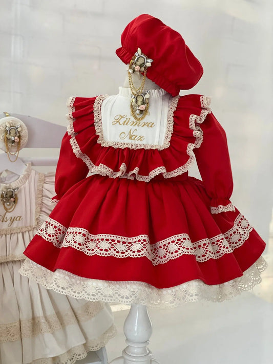 First Birthday Dress, Vintage Baby Girl Red Dress cemrestore