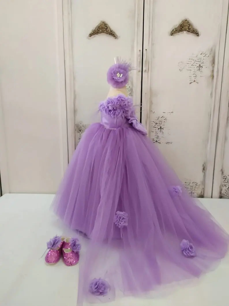 Flower girl dress lilac lavender first birthday dress toddler cemrestore