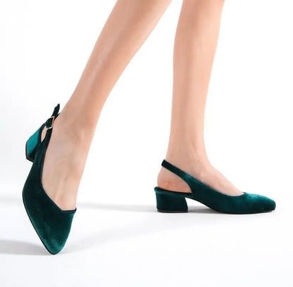 GREEN Boho Low Block Heels Sample Product