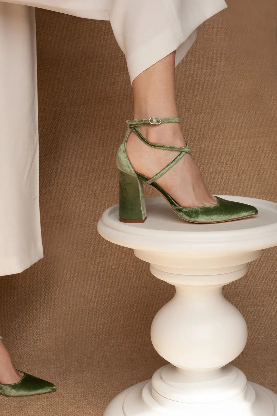 Green Velvet Bridal Heels – detail shot