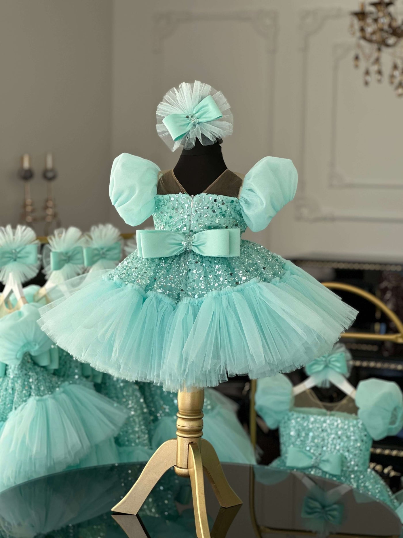 Leila Mint Green Evening Dress – close-up