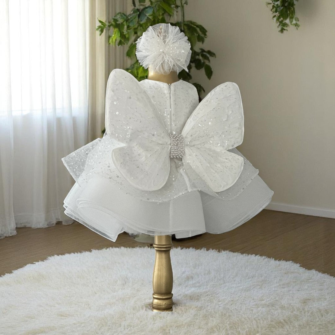 Shiny White Butterfly Dress – detail shot