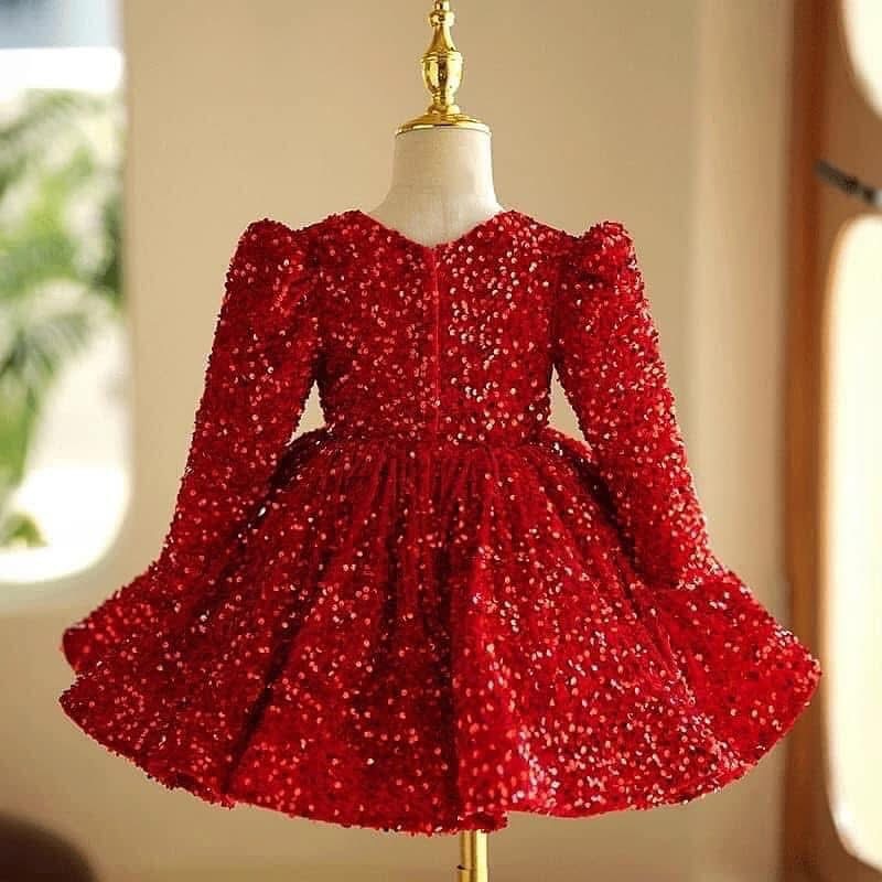 Vestido de primer cumpleaños, vestido rojo vintage para niña