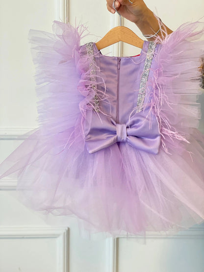 Lavender Tulle Dress, Birthday Tutu Dress, Feather Purple Tulle Dress, Lilac Tulle Dress cemrestore