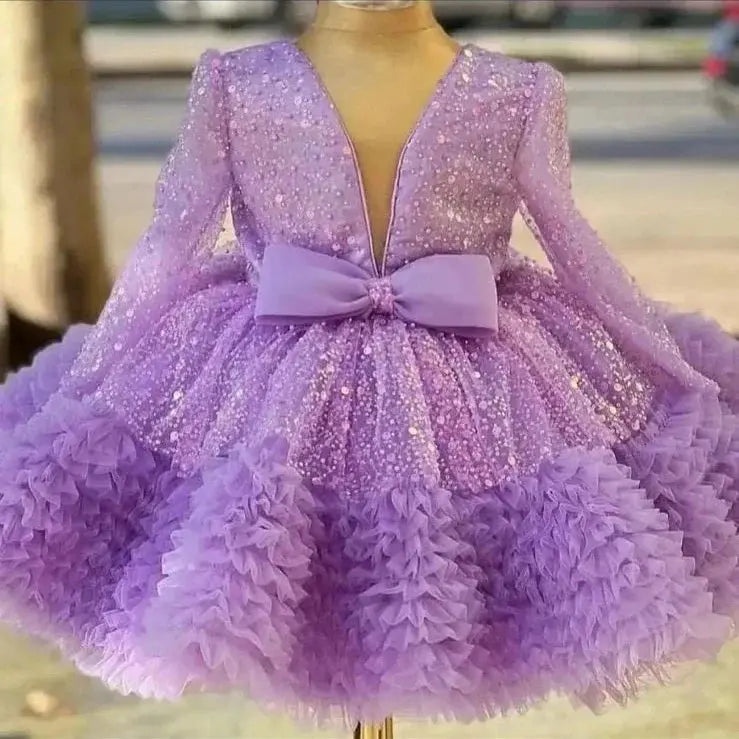 Lavender Tulle Dress, Birthday Tutu Dress, Feather Purple Tulle Dress, Lilac cemrestore