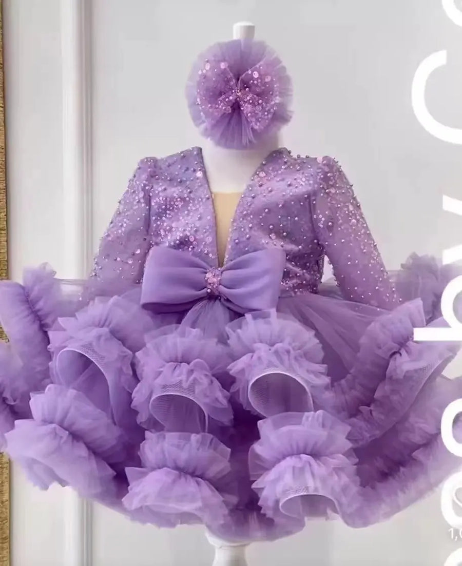 Vestido de tul lavanda, cumpleaños
