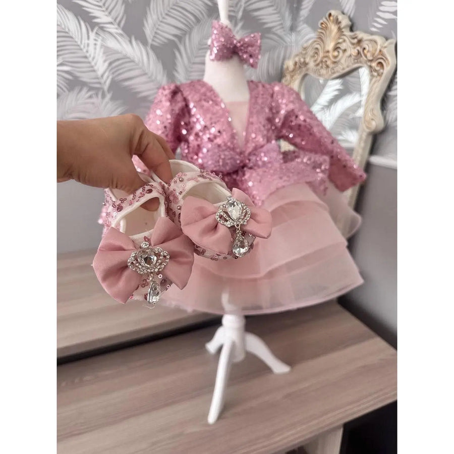 Vestido de niña de flores de lujo Vestido de fiesta para niñas con cuello redondo y soplo