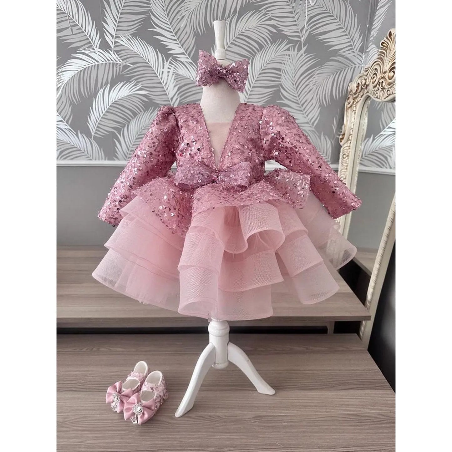 Luxury Flower Girl Dress Scoop Neck Puff Girls Party Dress cemrestore