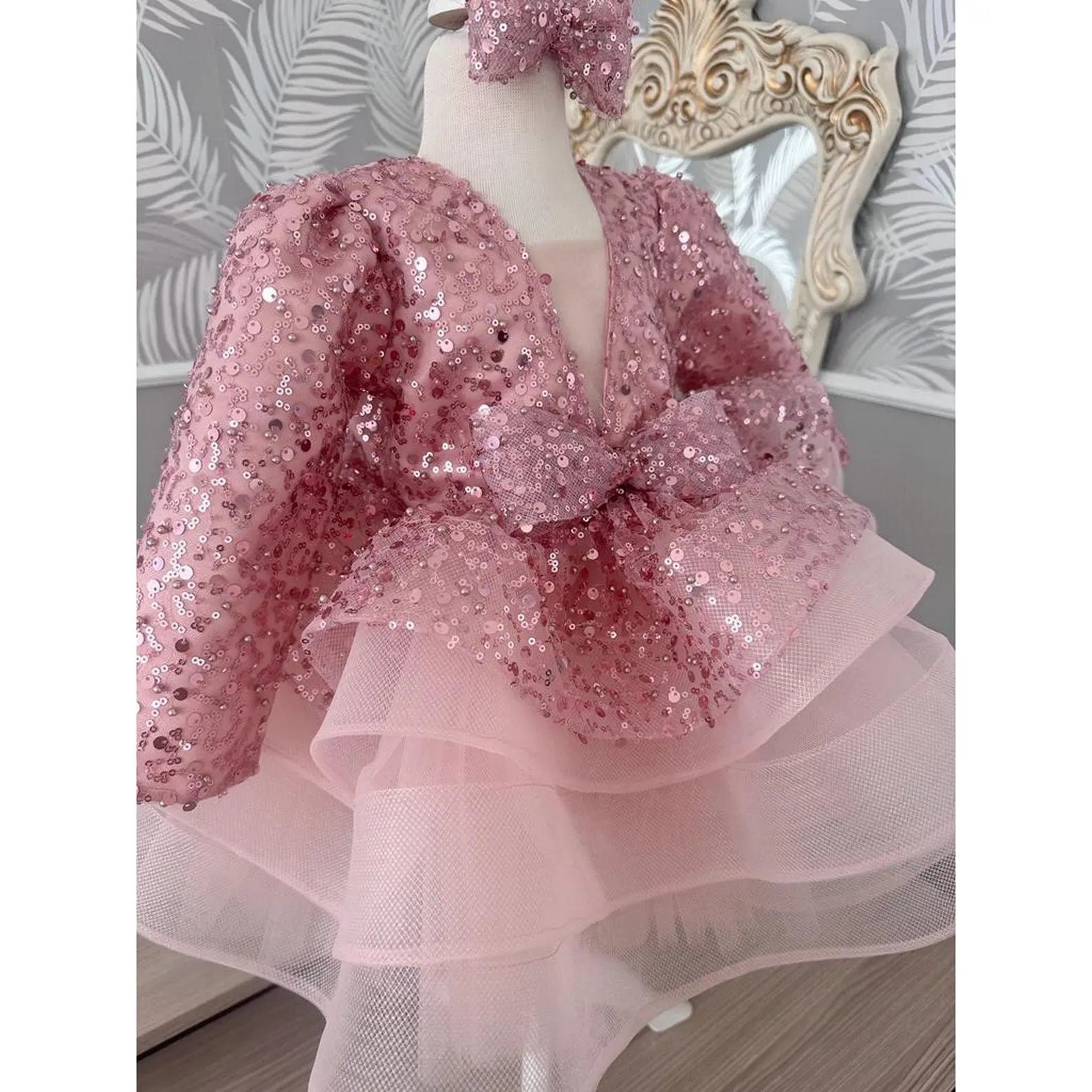 Luxury Flower Girl Dress Scoop Neck Puff Girls Party Dress cemrestore