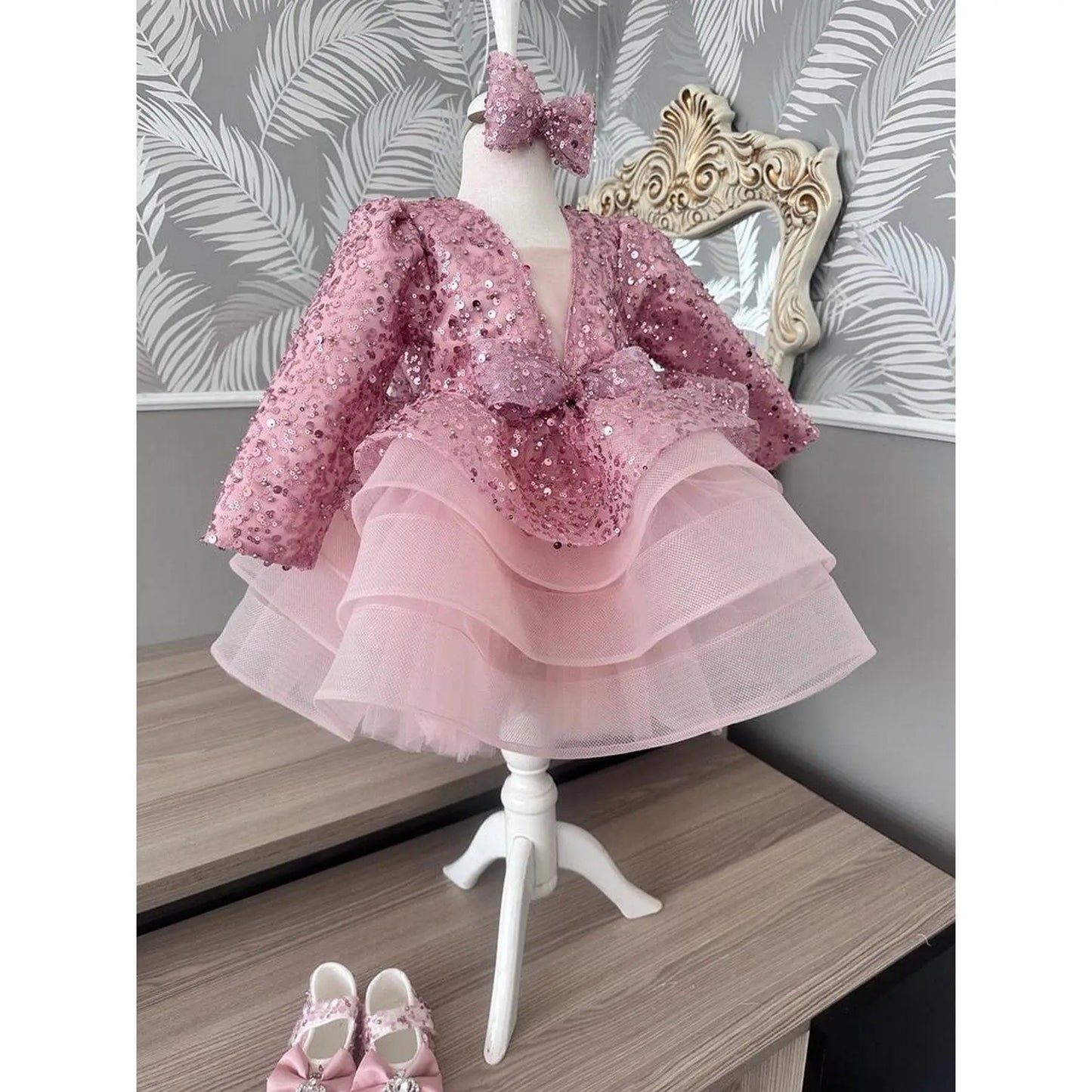 Luxury Flower Girl Dress Scoop Neck Puff Girls Party Dress cemrestore