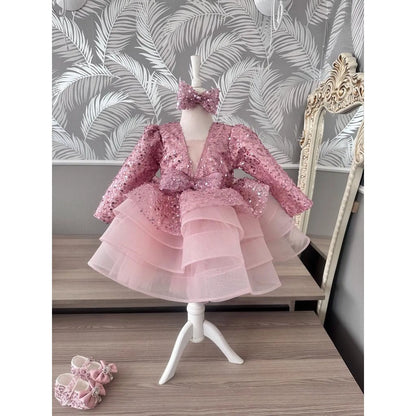 Luxury Flower Girl Dress Scoop Neck Puff Girls Party Dress cemrestore