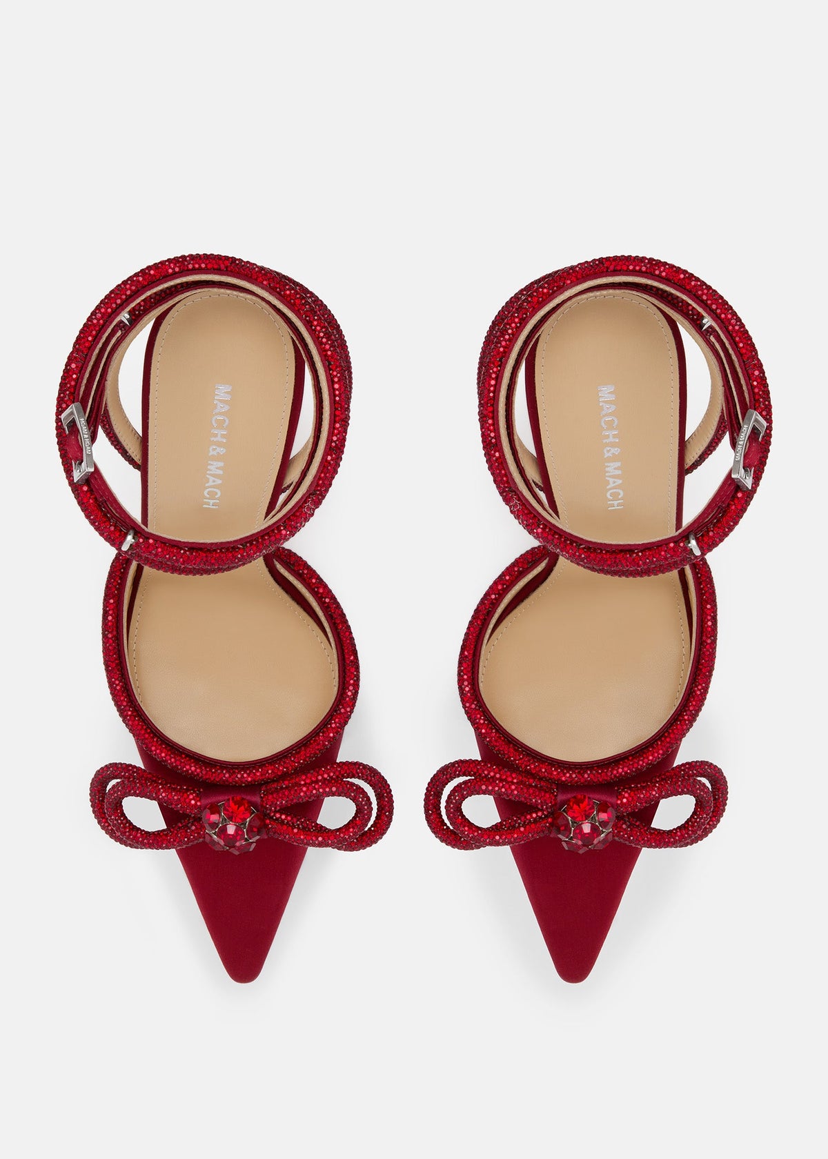 Florence Bordeaux Double Bow Shoes – crystal detail view showing double bow, crystal, satin, SimmiUnique