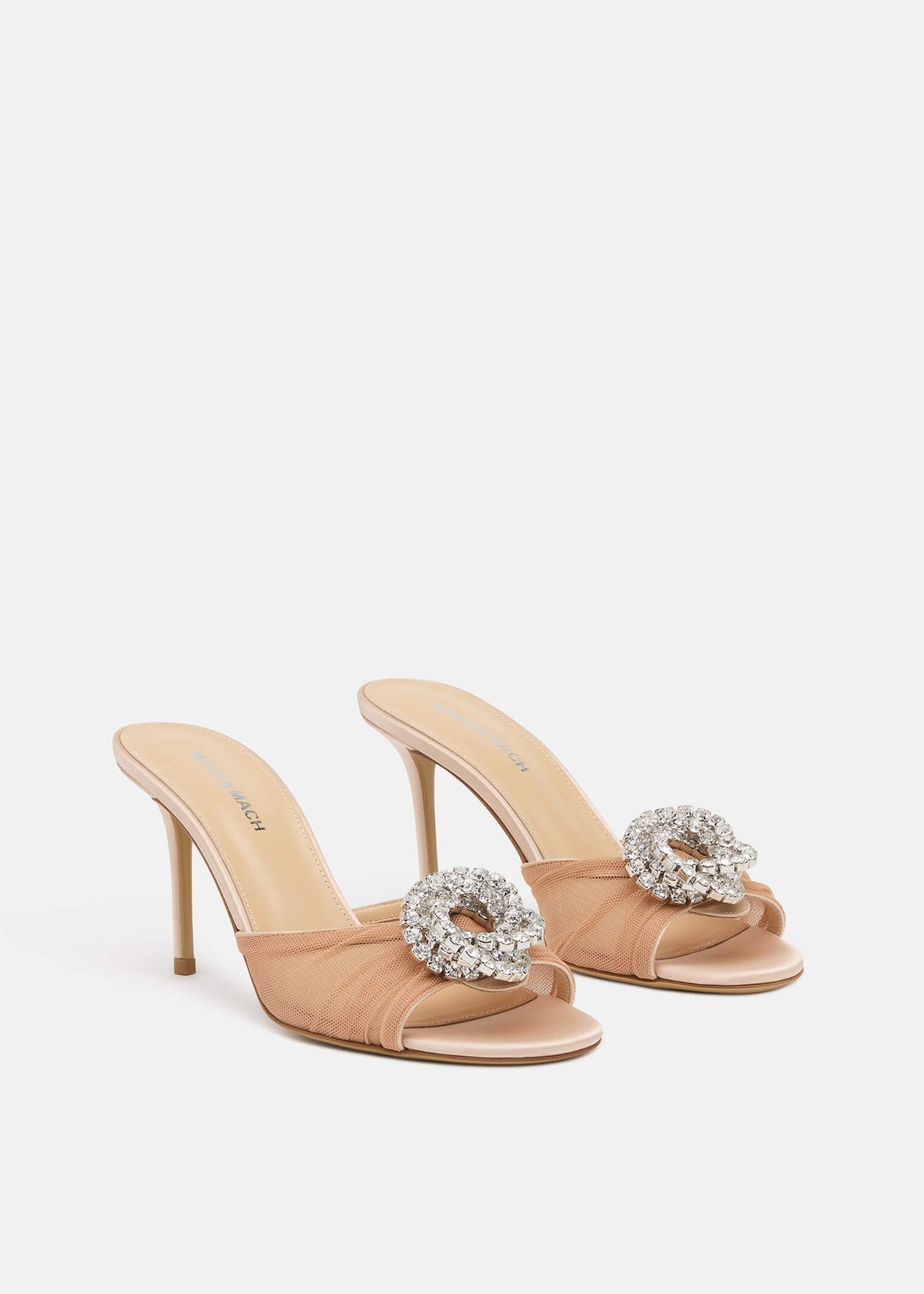 Paloma Nude Crystal Mules – side profile showing crystal, tulle, red, nude, SimmiUnique