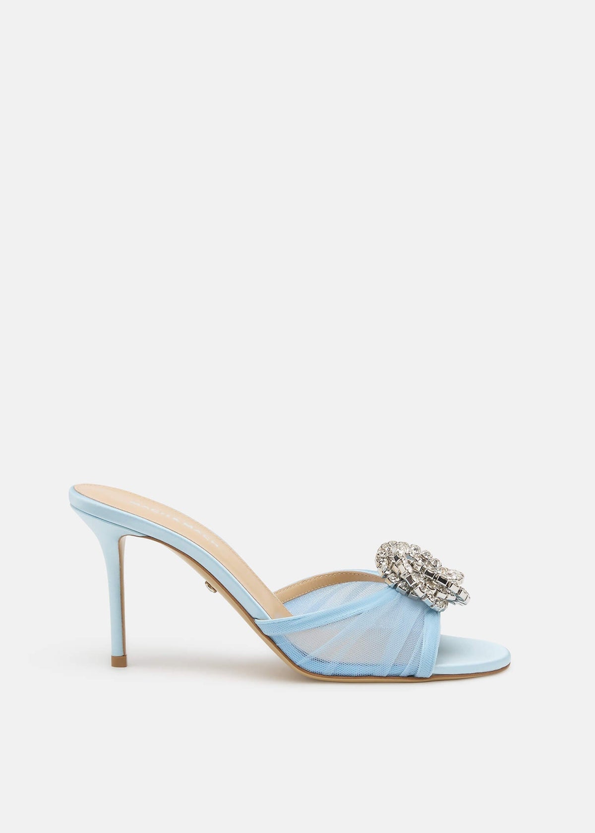 Renata Blue Crystal Mules – front three-quarter view showing crystal, tulle, red, nude, SimmiUnique