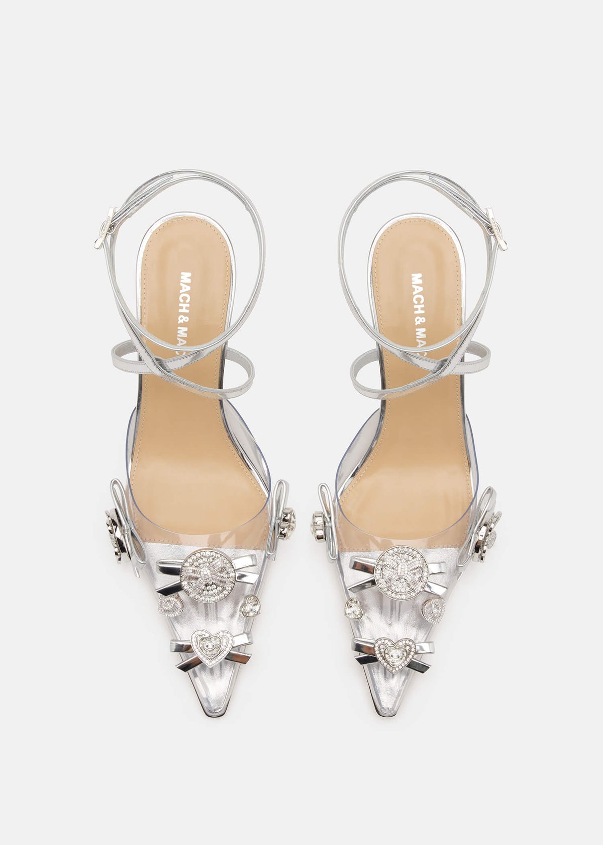 Josephine Silver Crystal Pumps – crystal detail view showing crystal, silver, red, SimmiUnique