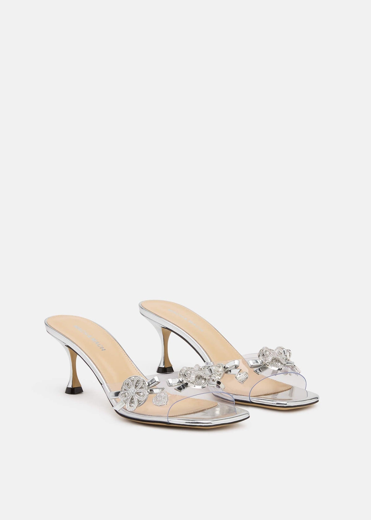 Ilaria Silver Crystal Mules – side profile showing crystal, silver, SimmiUnique