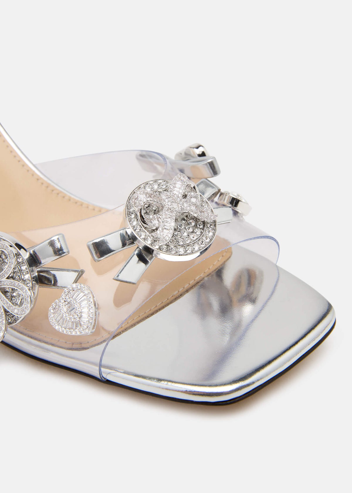 Ilaria Silver Crystal Mules – rear view showing crystal, silver, SimmiUnique
