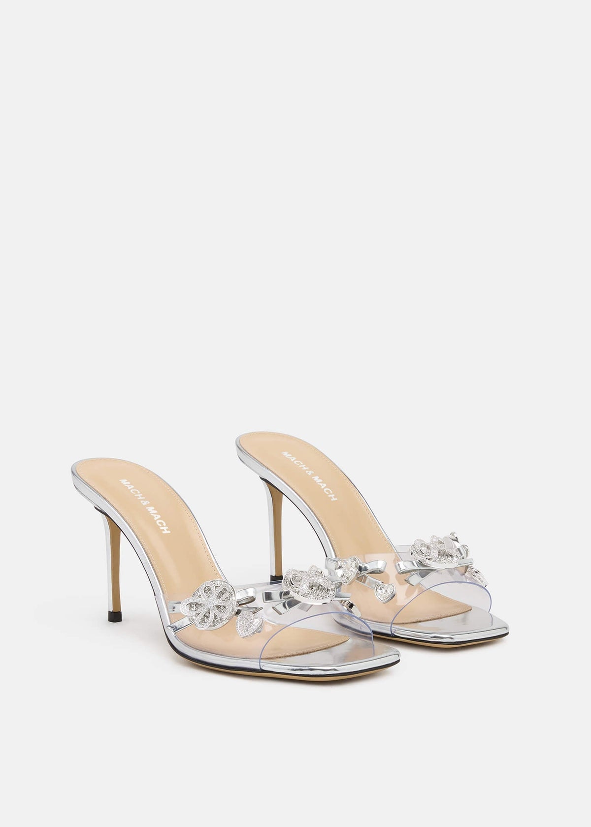 Helena Silver Crystal Mules – side profile showing crystal, SimmiUnique
