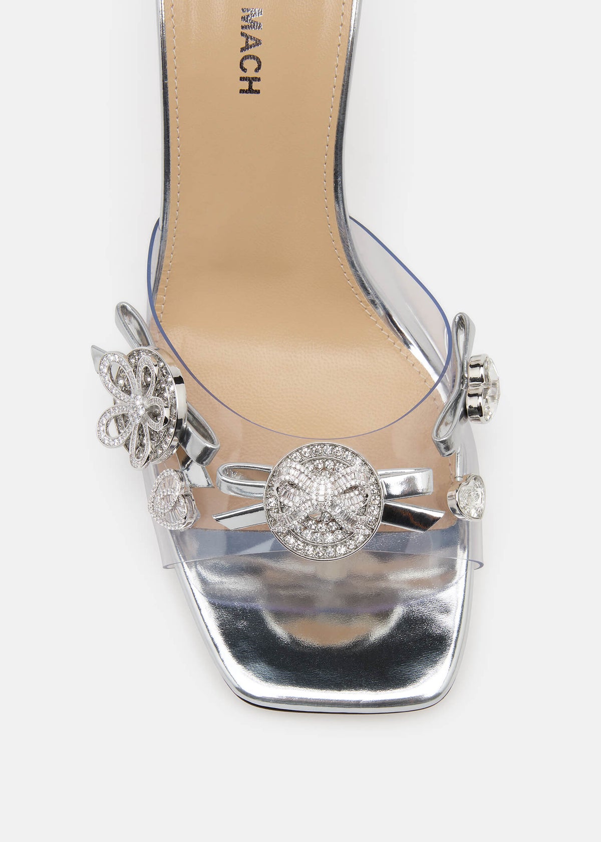 Helena Silver Crystal Mules – rear view showing crystal, SimmiUnique