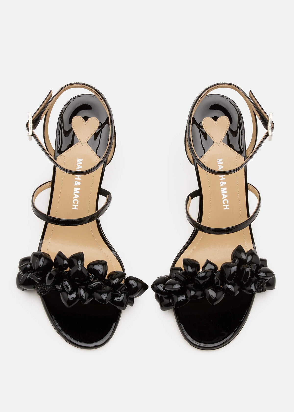 Lavinia Black White Black Sandals – crystal detail view showing black, red, SimmiUnique