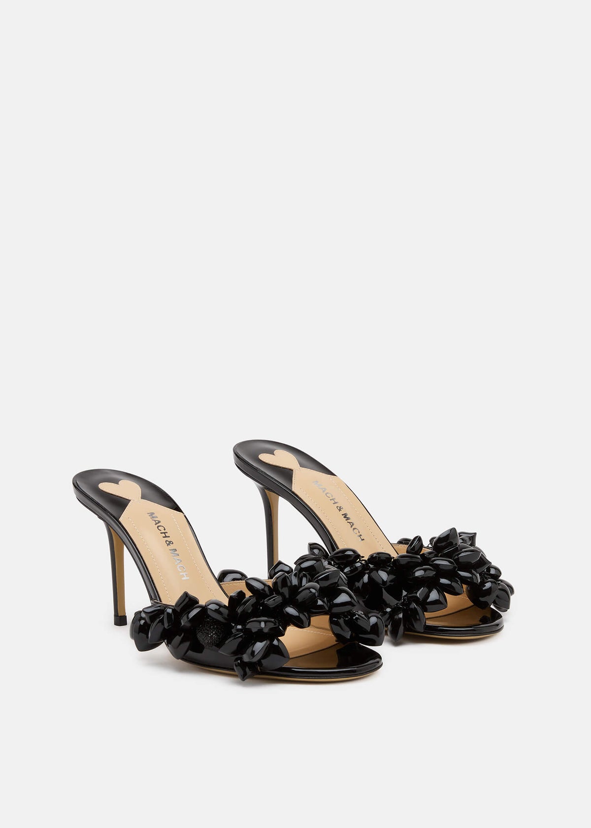Madeleine Black Patent Leather Mules – side profile showing patent leather, metallic, black, red, SimmiUnique